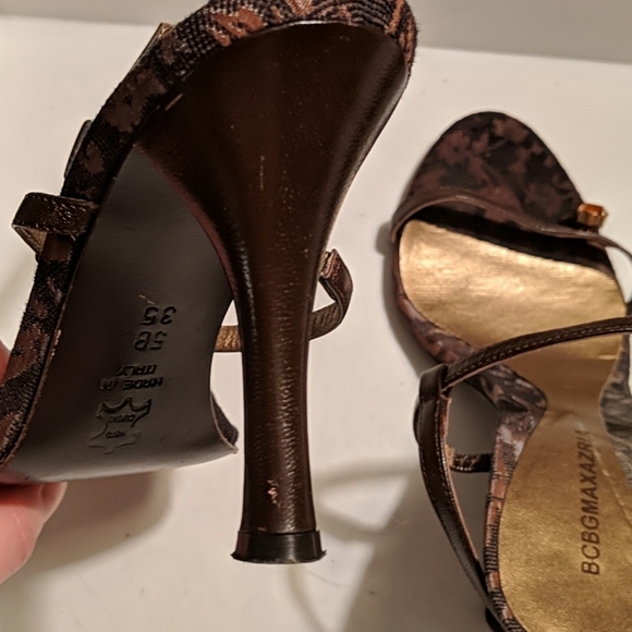 BCBGMaxAzria Brown Leather Orange Crystal Sandals - Picture 5 of 7